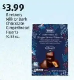 Aldi Benton's Milk or Dark Chocolate Gingerbread Hearts offer