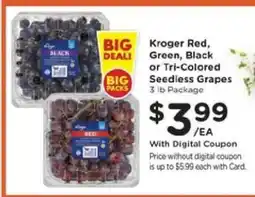 Kroger Kroger Red, Green, Black or Tri-Colored Seedless Grapes offer