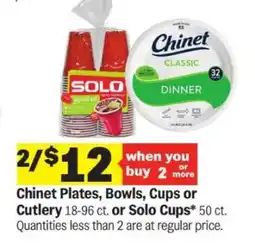Meijer Chinet Plates, Bowls, Cups or Cutlery or Solo Cups offer
