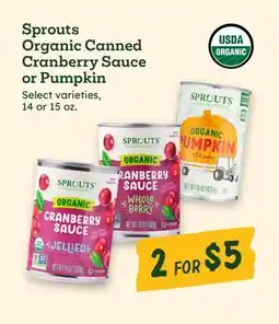 Sprouts Farmers Market Sprouts Organic Canned Cranberry Sauce or Pumpkin offer