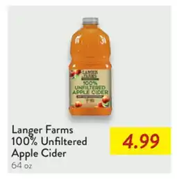 Fresh Thyme Langer Farms 100% Unfiltered Apple Cider offer