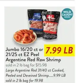Fresh Thyme Jumbo 16/20 ct or 21/25 ct EZ Peel Argentine Red Raw Shrimp offer