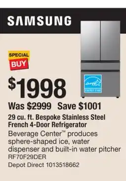 The Home Depot 29 cu. ft. Bespoke Stainless Steel French 4-Door Refrigerator offer