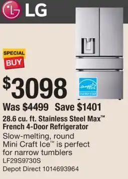 The Home Depot 28.6 cu. ft. Stainless Steel Max French 4-Door Refrigerator offer