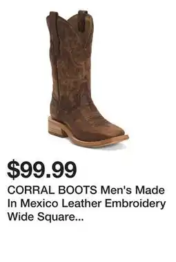 Marshalls CORRAL BOOTS Men's Made In Mexico Leather Embroidery Wide Square Toe Boots offer