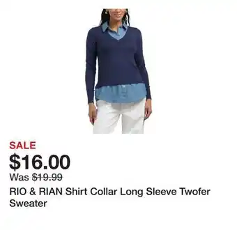 Marshalls RIO & RIAN Shirt Collar Long Sleeve Twofer Sweater offer