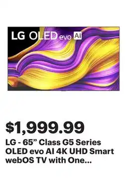Best Buy LG - 65 Class G5 Series OLED evo AI 4K UHD Smart webOS TV with One Wall Design (2025) offer