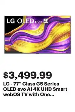 Best Buy LG - 77 Class G5 Series OLED evo AI 4K UHD Smart webOS TV with One Wall Design (2025) offer