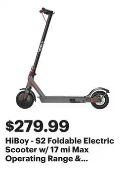 Best Buy HiBoy - S2 Foldable Electric Scooter w/ 17 mi Max Operating Range & 19 mph Max Speed - Gray offer