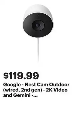 Best Buy Google - Nest Cam Outdoor (wired, 2nd gen) - 2K Video and Gemini - 1-Pack - Snow offer