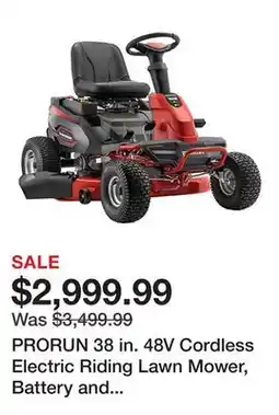 Tractor Supply Company PRORUN 38 in. 48V Cordless Electric Riding Lawn Mower, Battery and Charger Included offer