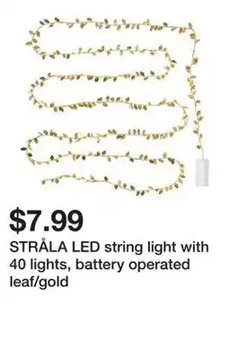 Ikea STRÅLA LED string light with 40 lights, battery operated leaf/gold offer