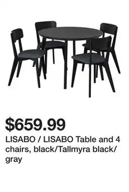 Ikea LISABO / LISABO Table and 4 chairs, black/Tallmyra black/gray offer