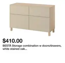 Ikea BESTÅ Storage combination w doors/drawers, white stained oak effect/Krukmakare beige offer