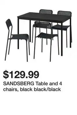 Ikea SANDSBERG Table and 4 chairs, black black/black offer