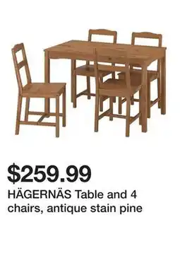 Ikea HÄGERNÄS Table and 4 chairs, antique stain pine offer