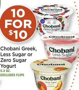 Heinen's Chobani Greek, Less Sugar or Zero Sugar Yogurt offer