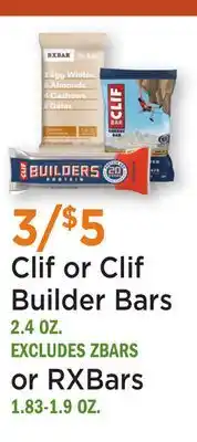 Heinen's Clif or Clif Builder Bars 2.4 OZ. or RXBars 1.83-1.9 oz offer