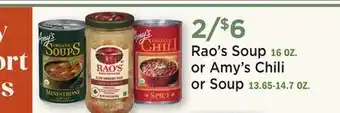 Heinen's Rao's Soup 16 OZ. or Amy's Chili or Soup 13.65-14.7 OZ offer