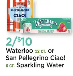 Heinen's Waterloo 12 CT. or San Pellegrino Ciao! 6 CT. Sparkling Water offer