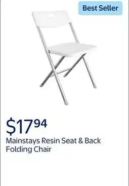 Walmart Mainstays Resin Seat & Back Folding Chair, White offer