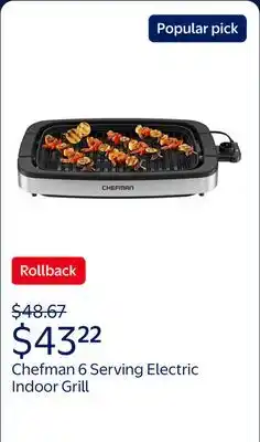 Walmart Chefman 6 Serving Electric Indoor Grill, w/ Temperature Control, Smokeless, Stainless Steel offer