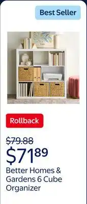 Walmart Better Homes & Gardens 6 Cube Organizer with Storage Cubbies, White Texture offer