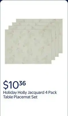 Walmart Holiday Holly Jacquard 4 Pack Table Placemat Set - 13 x 19 - 100% Cotton, Multi-Color offer