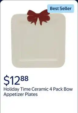 Walmart Holiday Time Ceramic 4 Pack Bow Appetizer Plates offer