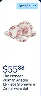 Walmart The Pioneer Woman Agatha 12-Piece Stoneware Dinnerware Set, Red offer