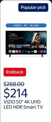 Walmart VIZIO 50 Class 4K UHD LED HDR Smart TV (V4K50M-08) offer