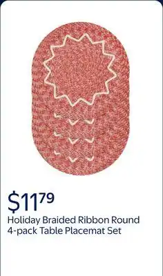 Walmart Holiday Braided Ribbon Round 4-pack Table Placemat Set - 15 Diameter - 100% Jute, Red & White offer