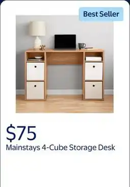 Walmart Mainstays 4-Cube Storage Desk, Warm Walnut offer