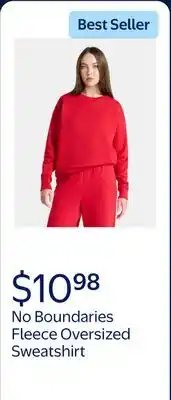 Walmart No Boundaries Fleece Oversized Sweatshirt with Long Sleeves offer