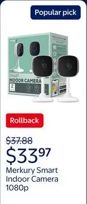 Walmart Merkury Smart Indoor Camera 1080p - Wi-Fi Security Cam with Night Vision, White offer