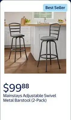 Walmart Mainstays 2-Pack Indoor Adjustable 24 or 29 Swivel Adjustable Black Metal Barstool, Dark Gray Seat offer