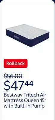 Walmart Bestway Tritech Air Mattress Queen 15 with Built-in AC Pump Included offer