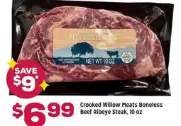 Grocery Outlet Crooked Willow Meats Boneless Beef Ribeye Steak offer