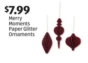 Aldi Merry Moments Paper Glitter Ornaments offer