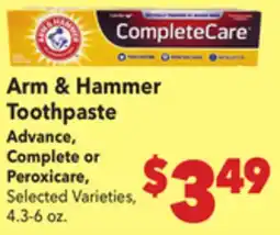 Vallarta Supermarkets Arm & Hammer Toothpaste Advance, Complete or Peroxicare offer
