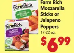 Vallarta Supermarkets Farm Rich Mozzarella Sticks or Jalapeno Poppers offer