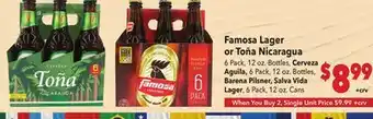 Vallarta Supermarkets Famosa Lager or Toña Nicaragua offer