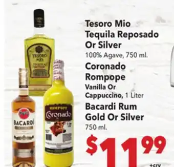 Vallarta Supermarkets Tesoro Mio Tequila Reposado Rompope Bacardi Rum Gold Or Silver offer