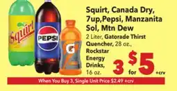 Vallarta Supermarkets Squirt, Canada Dry, 7up, Pepsi, Manzanita Sol, Mtn Dew offer