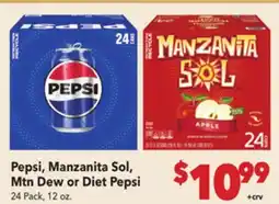 Vallarta Supermarkets Pepsi, Manzanita Sol, Mtn Dew or Diet Pepsi offer