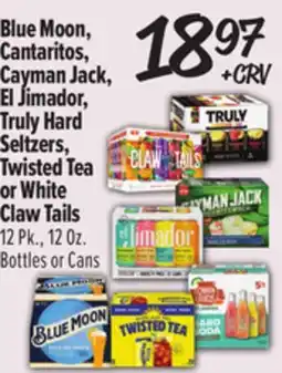 El Super Blue Moon, Cantaritos, Cayman Jack, El Jimador, Truly Hard Seltzers, Twisted Tea or White Claw Tails offer