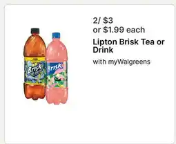 Walgreens Lipton Brisk Tea or Drink offer