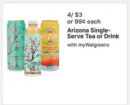 Walgreens Arizona Single-Serve Tea or Drink offer