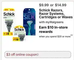 Walgreens Schick Razors, Razor Systems, Cartridges or Waxes offer