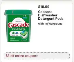 Walgreens Cascade Dishwasher Detergent Pods offer
